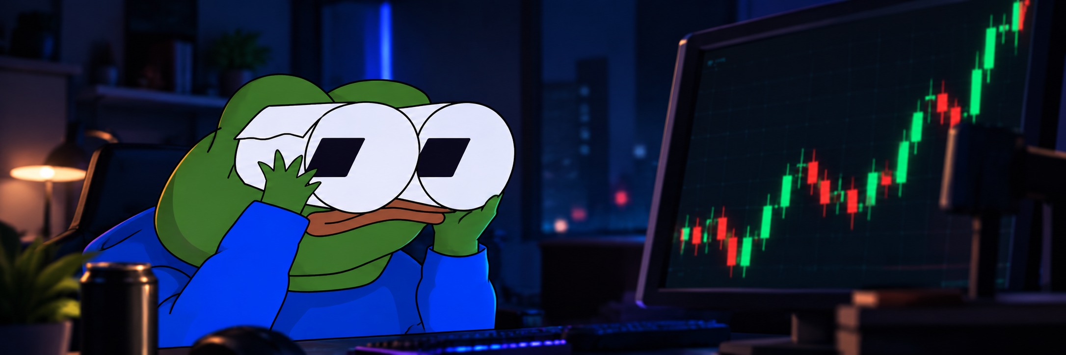 Pepe watching a candlestick chart
